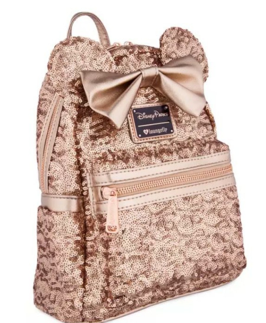 Apparel * | Best Deal Disney Loungefly Backpack Minnie Mouse Sequined Rose Gold