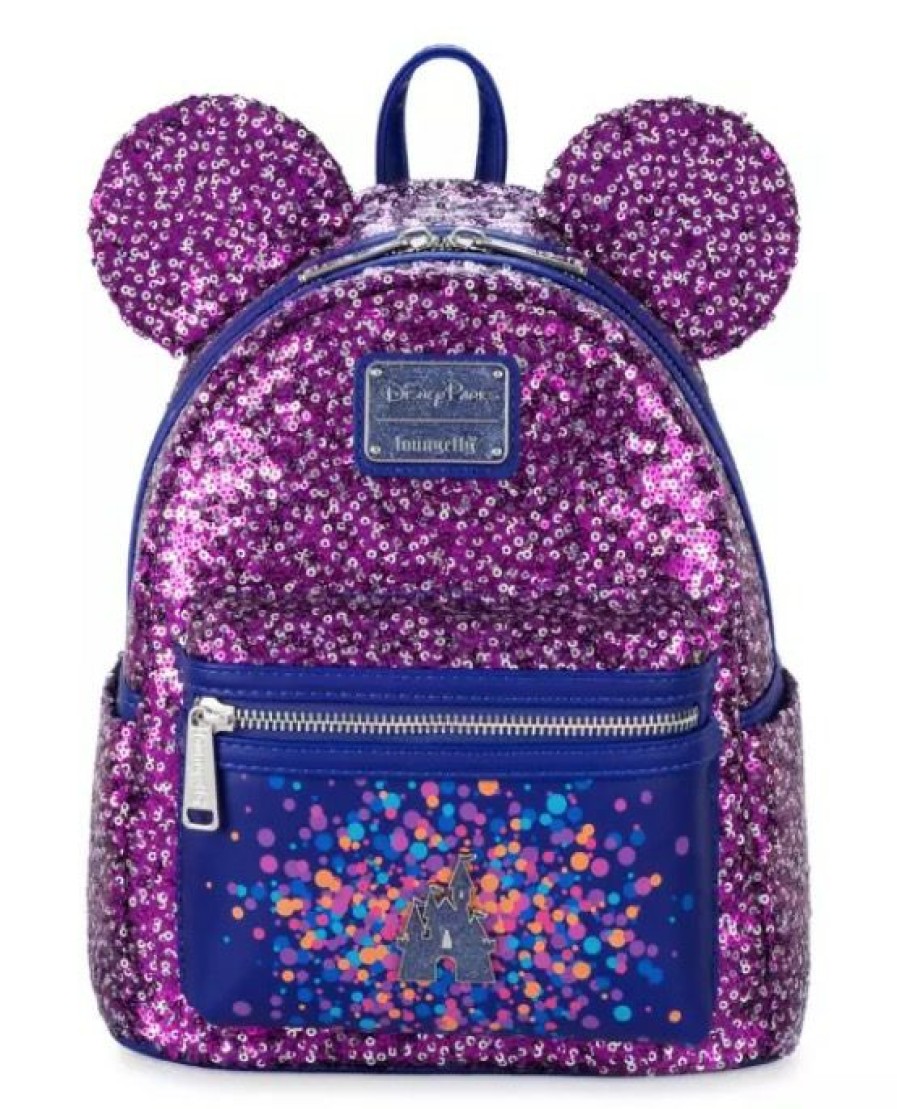 Apparel * | Wholesale Disney Loungefly Backpack Fantasyland Castle Sequin Purple & Silver