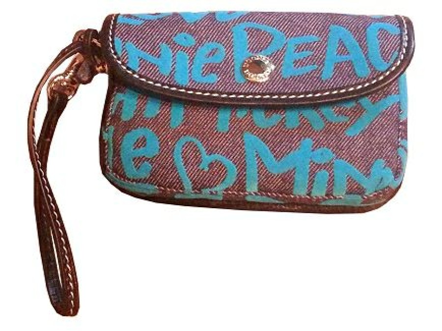 Apparel * | Best Deal Disney Dooney And Bourke Bag Peace, Love, Mickey Denim Wristlet