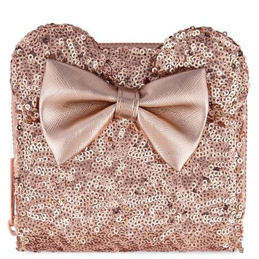 Apparel * | Best Pirce Disney Loungefly Wallet Minnie Mouse Rose Gold Sequined